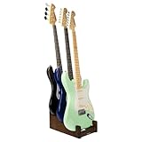 STRICH Wooden Guitar Stand for Multiple Guitars, 3-Holder, Front Display Space-Saving Floor Guitar Rack for Home, Studio, Stage, Walnut Color, L-3EW (For 3 Electric/Bass)
