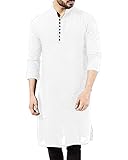 YAOHUOLE Linen Kurta For Men Casual Button Up Henley Kaftan Thobe White 3XL