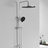 DERW Shower Riser Kit with 10" Round Rainfall Shower Head, 4 Spray Modes Handheld Shower with Rotating Bracket, Shower Set Without Mixer, Anti-Leak Hose,Easy Install, Suitable for Bathrooms(Chrome)