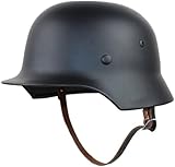 Reproduction WW2 German Army M35 STEEL HELMET with Leather Liner and Chin Strap,WW II Safety Helmet High Strength Steel World War 2 Helmet,Suitable for Head Circumference 54-62Cm A