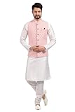 Lady Dwiza Men's Indian Traditional Wedding Festive Waistcoat Dress Set Party Wear Ethnic Kurta Pyjama Set With Nehru Jacket, Peach 1, 38