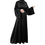 OBEEII Women Muslim Prayer Dress Abaya Islamic Dubai Middle East Dubai Turkey Maxi Kaftan Full Length Hijab Dress Black XL