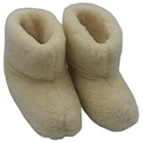 Women's Natural Sheep Wool Slippers, Warm and Cosy Ankle Boots with Soft Sheepskin Sole (Cream, Size: 6 UK / 39 EU)