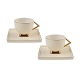 araca Art Deco Cream Set with 2 Coffee Cups, 90 ml Mocha Cups, Espresso Cups Mocha Cups/Espresso Cups Set Made of Porcelain, Coffee Cups with Saucer, Stylische Coffee Pot