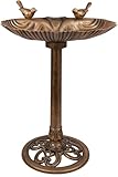 raxter Traditional Bird Bath for Garden with two decorative birds Free Standing Bronze Effect Garden Bird Bathing Water Bowl Weatherproof Outdoor Bird Drinking Station for Lawn, Backyard