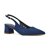 Womens Court Shoes Ladies Block Low Heel Point Toe Slingback Evening Navy Faux Suede Classic Pumps Shoes Size 3
