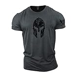 GYMTIER Spartan Forged - Spartan Helmet Hex Camo - Men's Gym T-Shirt Bodybuilding Training Workout Lifting Top Clothing, Grey, XL