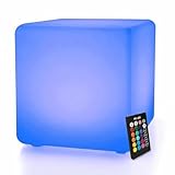 Mr.Go 16" Rechargeabe LED Mood Light Cube Lamp, Color Changing Night Light Glowing Cube Stool with Remote, 16 Colors, 8 Dimmable Brightness, Waterproof Decorative Lighting for Garden Pool Patio Party