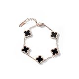 Lucky Leaf Bracelet, Women's Titanium Steel Bracelet, Simple Design Style, Exquisite Titanium Steel Jewelry, Lucky Symbol, Jewelry Gift for Girls and Women (Black)