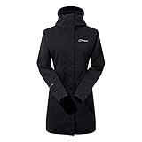 Berghaus Women's Omeara Long Length Waterproof Shell Jacket | Adjustable Fit | Two-Way Zip, Black/Black, 12