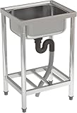 FIDOOVIVIA Stainless Steel Commercial Restaurant Sink with Drain & Storage Shelf, Free Standing Outdoor Kitchen 50x40x80cm - Tap Hole Included (No Tap)