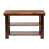 Amazon Basics Solid Entryway Shoe Storage Bench, Shoe Rack, 3 Levels, Hallway, Solid Pine Wood, Brown, 70 x 26 x 45 cm