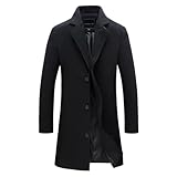 Mens Long Trench Coat UK Sale Winter Jackets Coat Wool Coat Mid Length Trench Coats Slim Fit Notched Stand Collar Overcoat Wool & Cashmere Warm Winter Mod Coat Casual Outdoor Business Coat