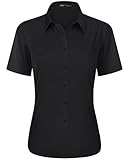 J.VER Black Shirts for Women Fitted Stretch Short Sleeve Summer Business Casual Button Down Shirt Formal Dress Work Ladies Tops Blouses L