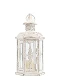 JHY DESIGN Decorative Hanging Lanterns, 25cm High Vintage Glass Candlestick Metal Candle Holder for Garden Living Room Indoor Outdoor Bedroom Parties Weddings Gifts Balcony(White with Gold Brush)