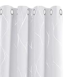 Deconovo Blackout Curtains, Home Decoration Thermal Insulated Curtains, Eyelet Wave Line Foil Printed Curtains for Kids Bedroom, 46 x 54 Inch(Width x Length), Silver Grey, one pair