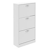 Vida Designs 3 Drawer Shoe Cabinet Cupboard Shoe Storage Organiser Pull Down Wooden Furniture Unit (White)