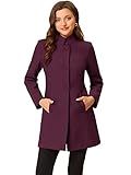 Allegra K Women's Winter Overcoat Mid-Long Stand Collar Single Breasted Coat Outerwear Purplish Red S