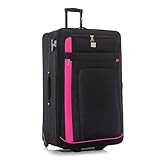 Extra Large Suitcase 32" Expandable Durable Lightweight Suitcases with 2 Wheels and Built-in 3 Digit Combination Lock (Black/Pink, 134 Liters)