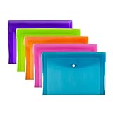 SUMMIT A4+ Heavy Duty Plastic Popper Wallets, Assorted Colours, Document Folders, Pack of 5