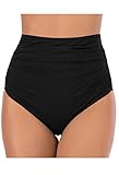 Lovache Women's High Waisted Bikini Bottoms Solid Ruched Tummy Control Swim Briefs Black