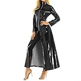 Feegow Women Adult PVC Leather Shiny Turtleneck Trench Coat Sexy Dress Gothic Long Coat Long Jacket Cloak Overcoat Clubwear Cosplay Costume(XXL Black)
