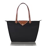 BOJLY Tote Bags for Women Stylish Waterproof Nylon Ladies Shoulder Bag Top Handle Handbag Folding Beach Travel Bag for Work,Shopping, School Black Large