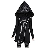 Women Zip up Hoodies Gothic Sweatshirt Jacket Coat Black Long Sleeve Punk Moon Print Hooded Sweatshirt Graphic Steam Punk Y2k Streetwear Victorian Pirate Vampire Cosplay Uniform Novelty Coat