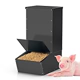 BUYYAH Hog Feeder, 2.5 Bushels Capacity, Heavy Duty Galvanized Steel Single Door Pig Feeder, Moisture Proof Piglet Creep Feeder, All Nuts Pre-Installed, Black