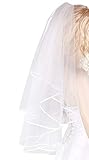 Flora® 2-Tier Satin Edged Bridal Veil with Austrian Crystal Rhinestones,32" L Waist Length (IVORY)