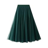 Daysskk Green Tulle Maxi Skirt for Women - UK A Line Mesh Pleated Skirt