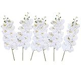 NatureMan 27inch Tall Artificial Phalaenopsis Flowers 6 Pcs White Artificial Orchid Flowers Stem Plants for Home Wedding Décor