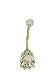 9ct Yellow Solid Gold Pear shaped Swarovski Stone Austrian Crystal Belly Bar