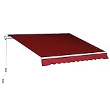 Outsunny 2.5m x 2m Retractable Awning, DIY Garden Awning Canopy, Anti-UV Sun Shade Shelter with Aluminium Frame and Crank Handle, Wine Red