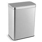 TANGZON 53L/60L Automatic Sensor Kitchen Bin, 3-Layered Stainless Steel Touchless Infrared Motion Waste Bin with Soft Closure Lid & Non-slip Base, Fingerprint-Proof Smart Trash Can Dustbin (53L)