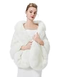 BEAUTELICATE Faux Fur Wrap Shawl Women’s Long Cape Bridal Shrug for Winter Wedding Evening (5 Colors), , Ivory