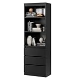 FirFurd 180cm Tall Bookcase Bookshelf with 3 Drawers and Shelves Living Room Storage Cabinet Freestanding Display Cupboard Unit Wooden Black