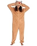 undercover lingerie CT Womens Soft Coral Fleece Novelty All in One Onesies Brown Reindeer Medium