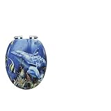 18" MDF Toilet Seat Universal Adjustable Fit Most Toilets Oval Seat┃Bathroom Standard Wooden MDF Toilet Seat | WC SEAT +Fittings (Tropical Fish Novelty)