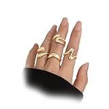 GAUEIOUR 4pcs Chunky Gold Rings Set for Women,Alloy Adjustable Bold Stackable Statement Bands Trendy Wide Irregular Finger Rings,Perfect for Everyday Wear or Metal Aesthetic Jewelry(Gold)