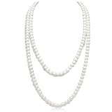 Lotus Karen 7mm artificial pearl Women's long pearl necklace 1920s Artificial Pearl Necklace 120cm Pearls Necklace for Brides Wedding Party Accessories Birthday Anniversary for Women