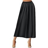 Jadive Women's Satin Half Slip Lace Long Underskirt Skirt Slip Long Slips for Dresses Lingerie Skirt(M,Black)
