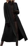 Women's Maxi Winter Coat - Elegant Wool Blend Trench Coat with Notch Collar Long Length Open Front Warm Pea Jacket Oversized Plus Size Casual Fashion Outerwear (4XL,Black)