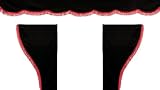 Truck Curtains - 3pcs Curtain Set in Black with Red Fringe