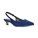 Women's Low Kitten Heel Shoes Ladies Navy Faux Suede Slingback Point Toe Party Evening Wedding Pumps Size 5