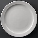 Olympia Athena Narrow Rimmed Plates 254 Mm/10 Inch (Pack Of 12), White Porcelain, Dinner Plate Set, Restaurant Tableware, Dinnerware - Microwave Safe, CF364