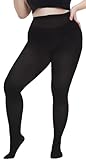 Hiltzo Women's Plus Size Tights Run Resistant Solid Color Opaque Pantyhose High Waist Footed Tights 1X, 2X, 3X, 4X Black 4XL
