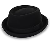 Mens Flat Top Porkpie Hat Blower Hats -Black Wool Hat with Band(S-M)