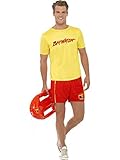 Smiffys Baywatch Men's Beach Costume for Adults, Includes Yellow Top & Elastic Waist Shorts with Iconic Baywatch Logo, Officially Licensed, Ideal for Groups, Students, and Lifeguard Beach Fancy Dress