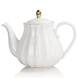 Sweejar Home Porcelain Tea Pot with Infuser and Lid,Teaware with Filter 890 ml for Tea/Coffee/Milk/Women/Office/Home/Gift (Pumpkin Shape, White1)